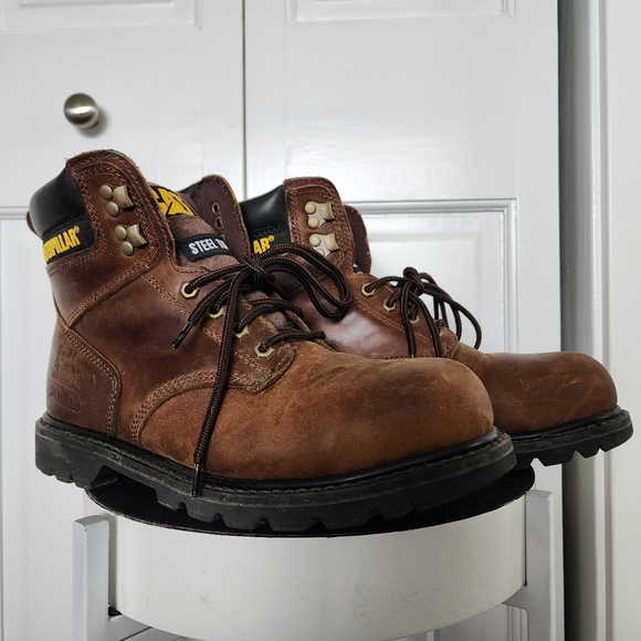 Catepillar Mens Work Boots Brown Steel Toe - Picture 2 of 9